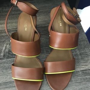 Coach Saddle and Glow Lime Loretta sandal